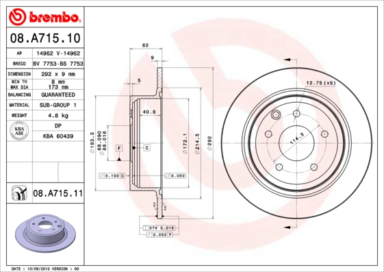 Remschijven Brembo 08.A715.11