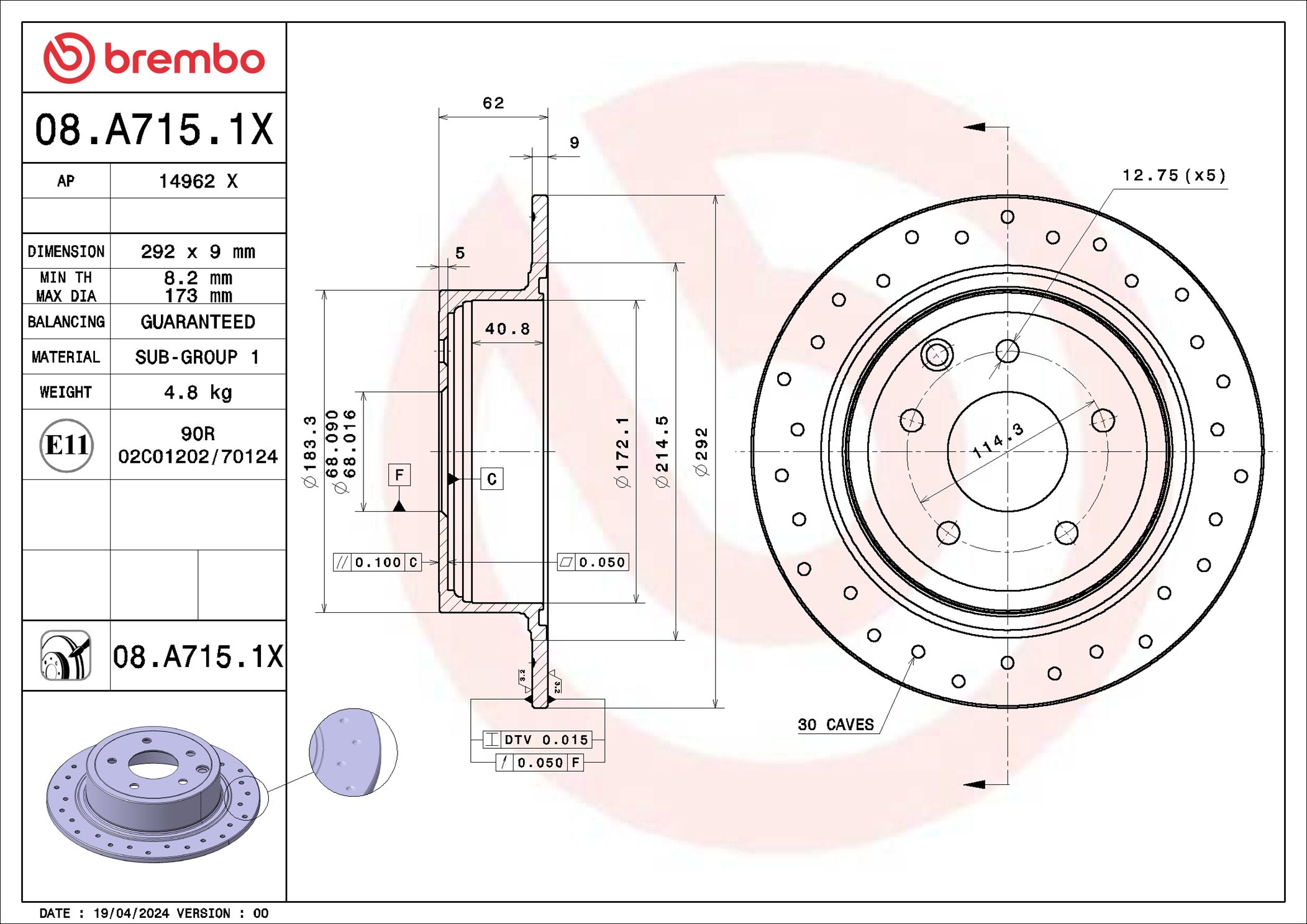 Remschijf Brembo 08.A715.1X