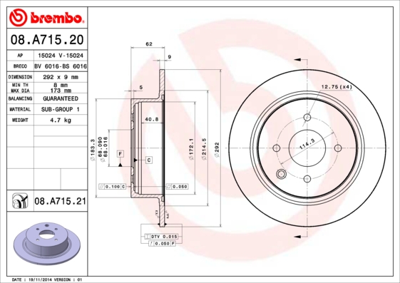 Remschijven Brembo 08.A715.21