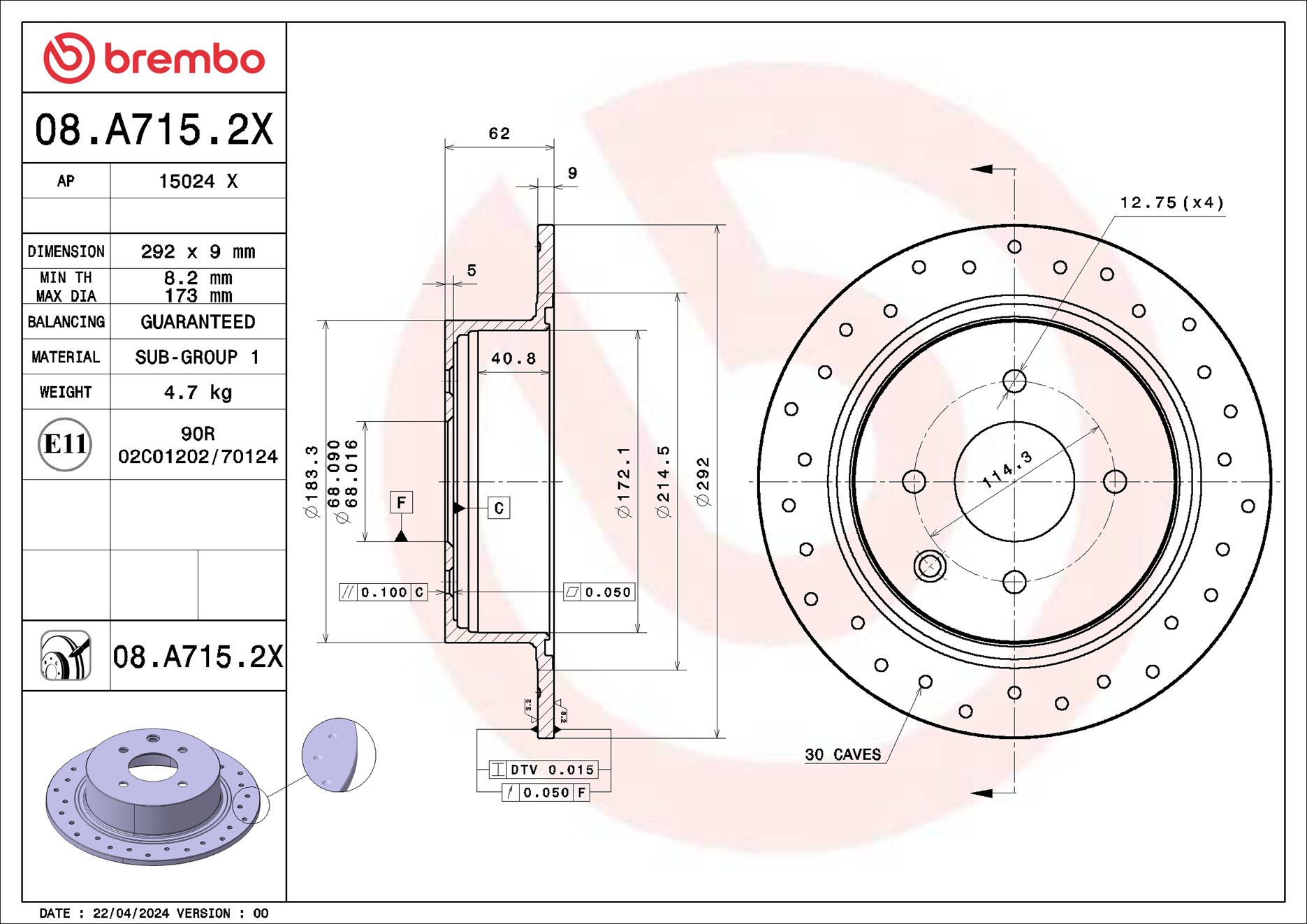 Remschijf Brembo 08.A715.2X