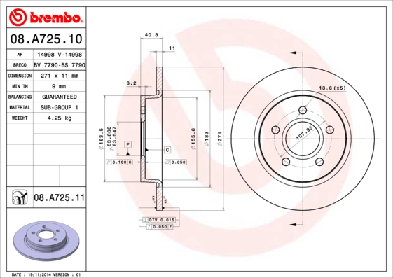 Remschijven Brembo 08.A725.10