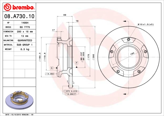 Remschijven Brembo 08.A730.10