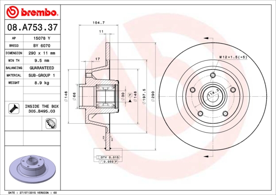 Remschijven Brembo 08.A753.37