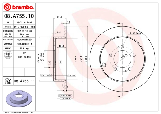 Remschijven Brembo 08.A755.11