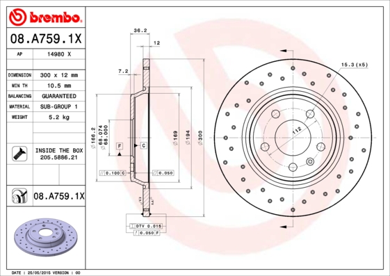 Remschijven Brembo 08.A759.1X