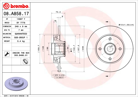 Remschijven Brembo 08.A858.17