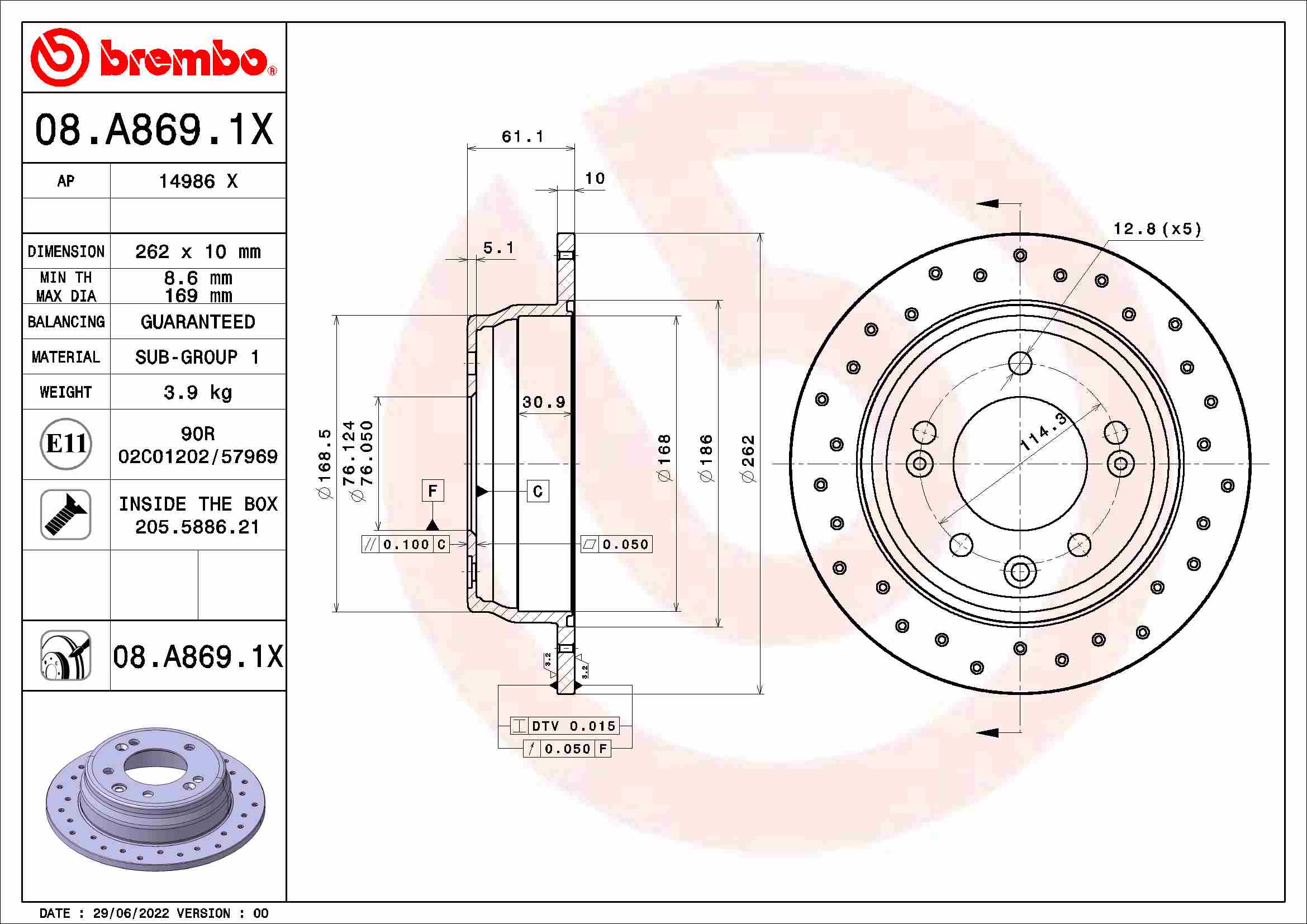 Remschijven Brembo 08.A869.1X