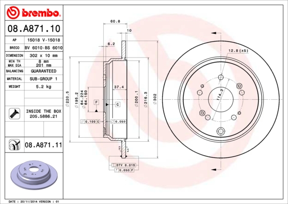 Remschijven Brembo 08.A871.11