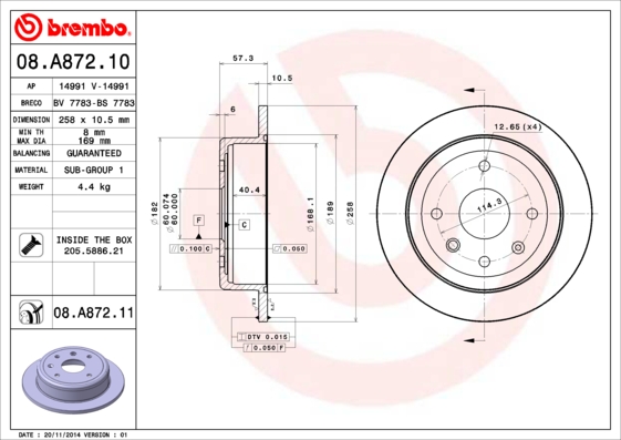 Remschijven Brembo 08.A872.11