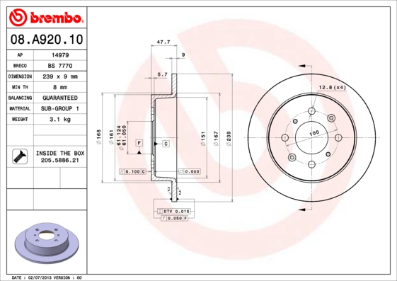 Remschijven Brembo 08.A920.10