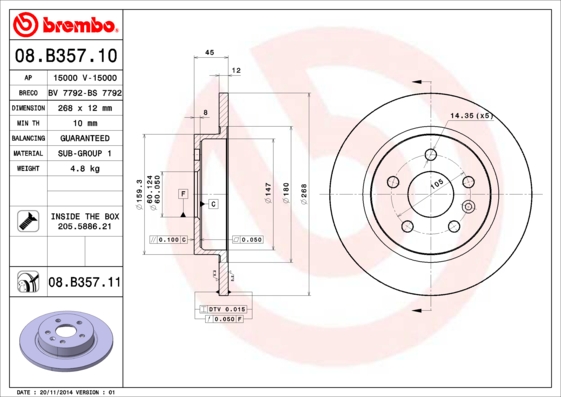 Remschijven Brembo 08.B357.11