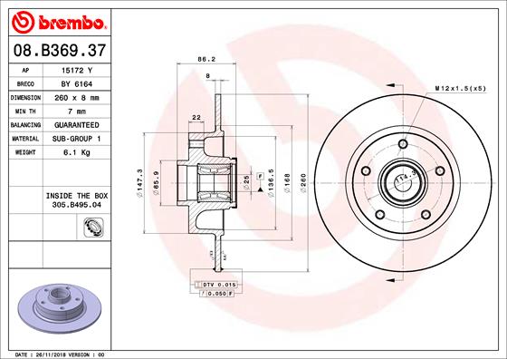 Remschijven Brembo 08.B369.37