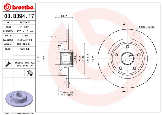 Remschijven Brembo 08.B394.17