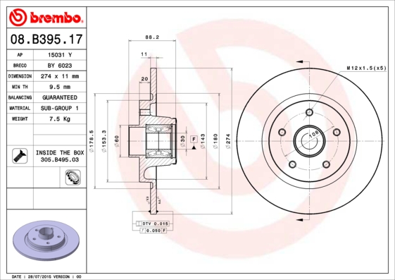 Remschijven Brembo 08.B395.17