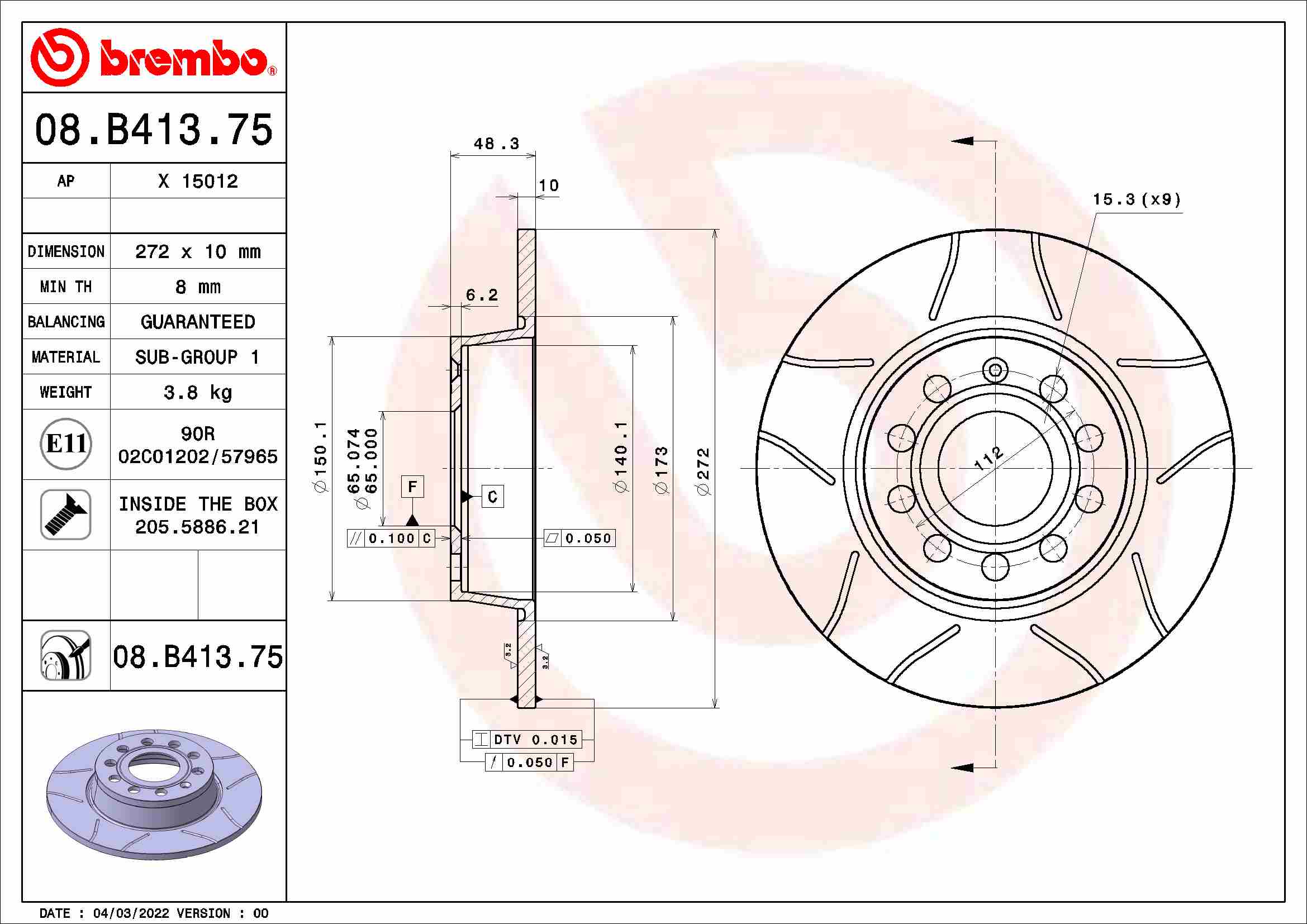 Remschijven Brembo 08.B413.75