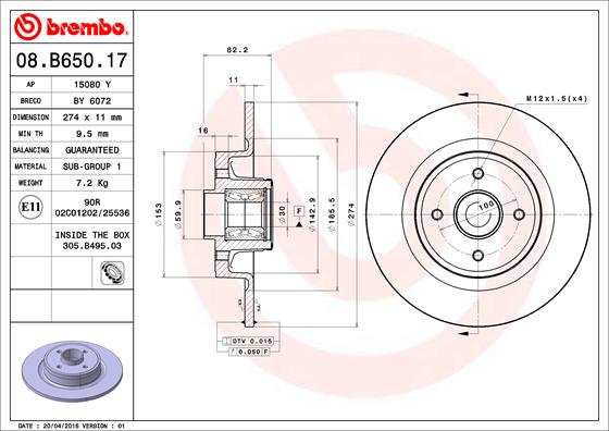 Remschijven Brembo 08.B650.17