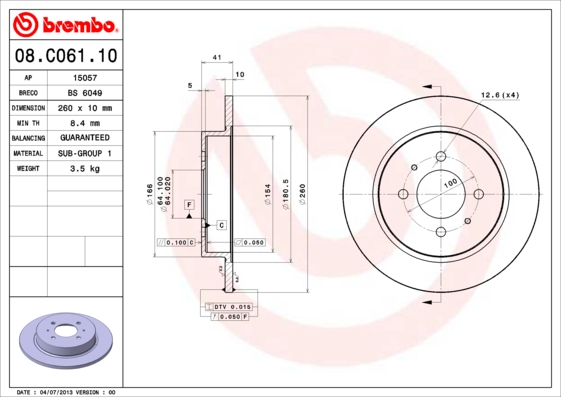 Remschijven Brembo 08.C061.10