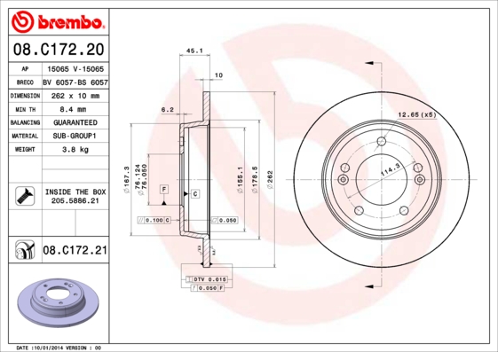 Remschijven Brembo 08.C172.21