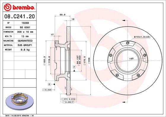 Remschijven Brembo 08.C241.20