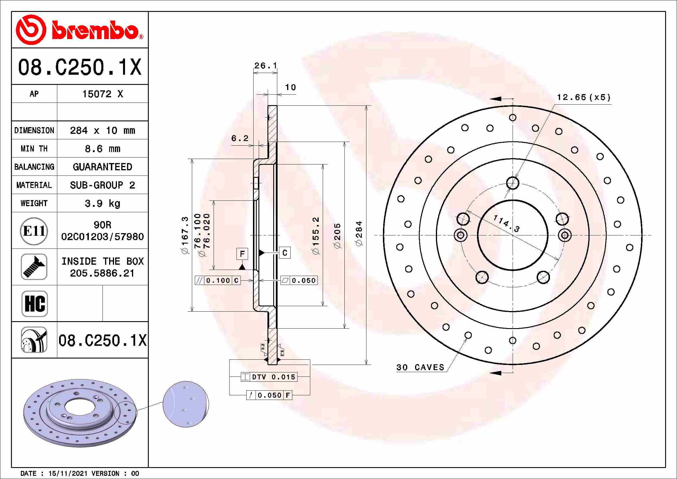 Remschijven Brembo 08.C250.1X
