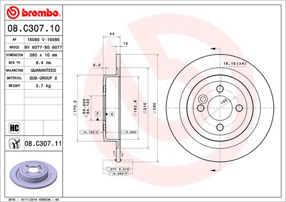 Remschijven Brembo 08.C307.11