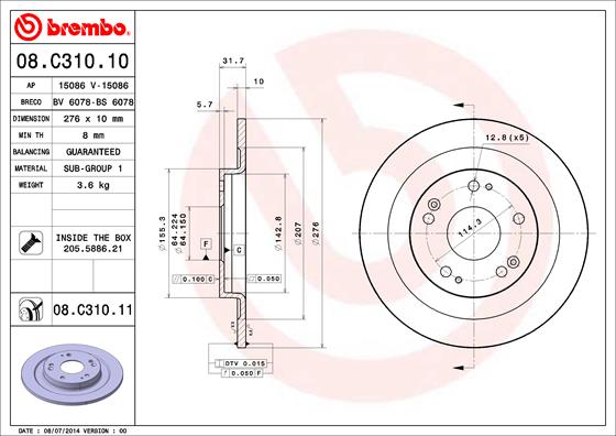 Remschijven Brembo 08.C310.11