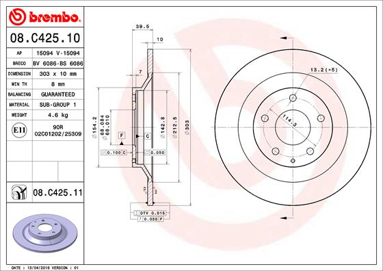 Remschijven Brembo 08.C425.11