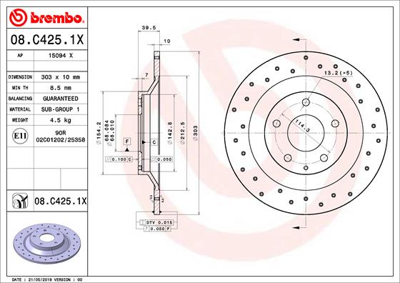 Remschijven Brembo 08.C425.1X