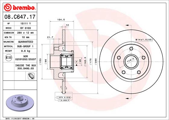 Remschijven Brembo 08.C647.17