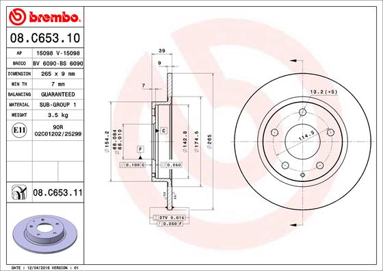 Remschijven Brembo 08.C653.11