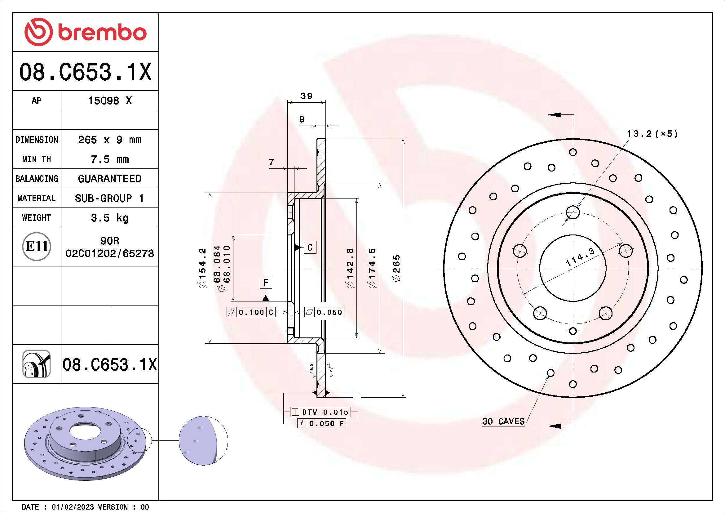 Remschijven Brembo 08.C653.1X