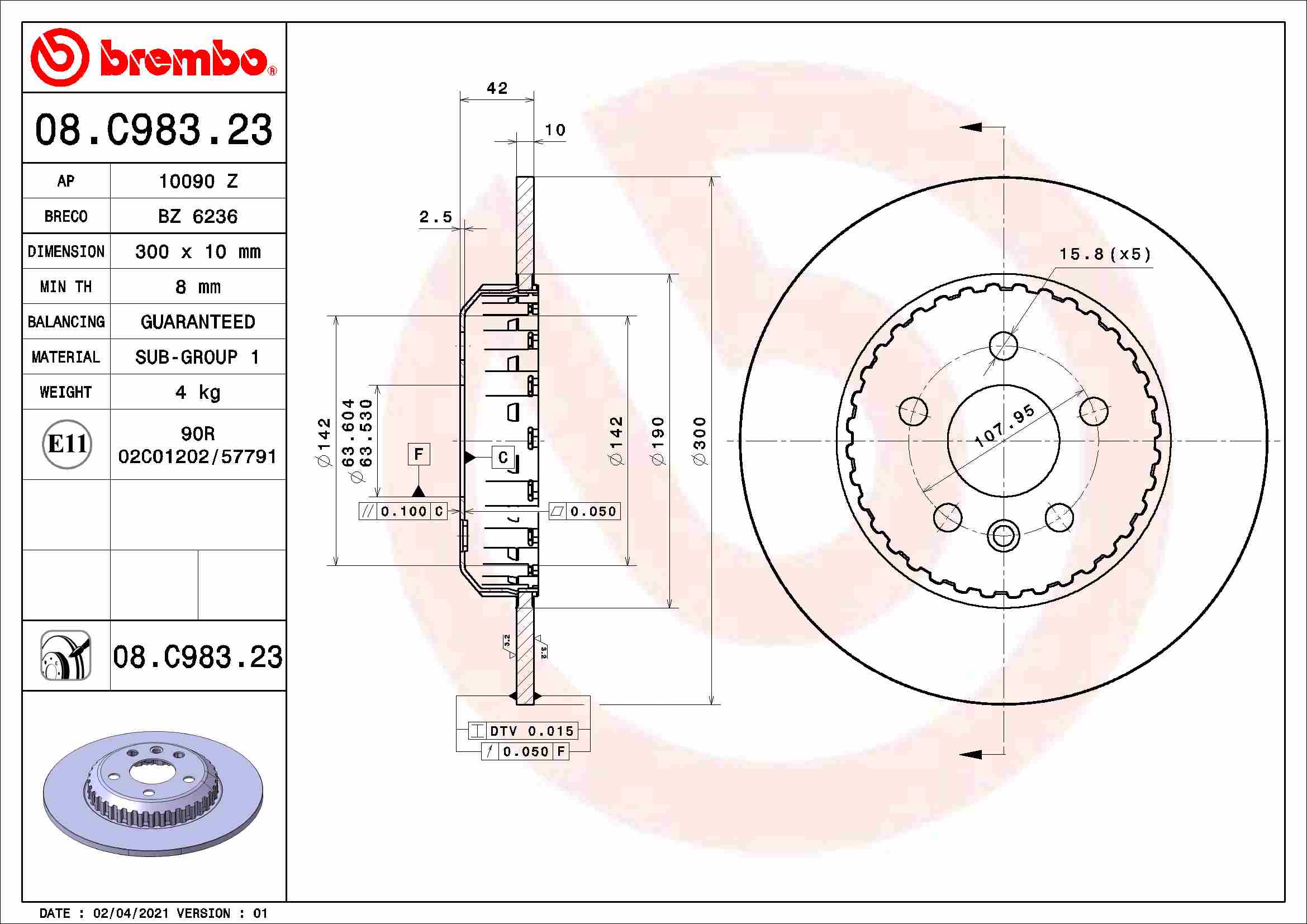 Remschijven Brembo 08.C983.23