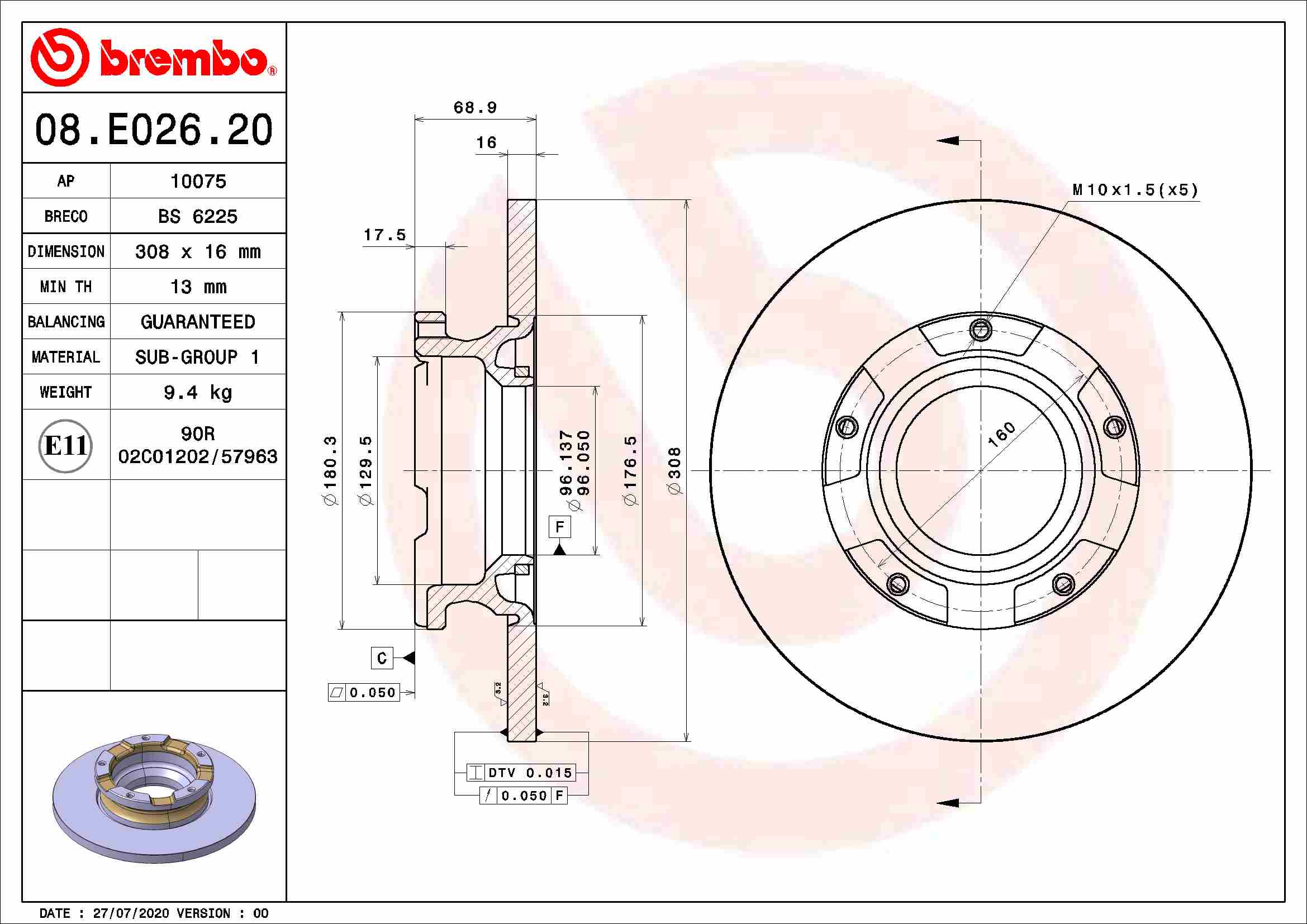 Remschijven Brembo 08.E026.20