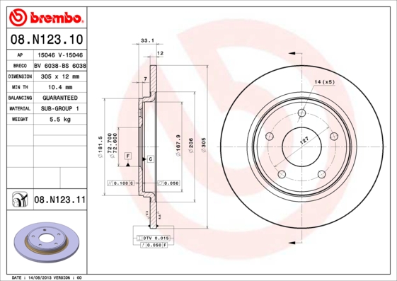 Remschijven Brembo 08.N123.11