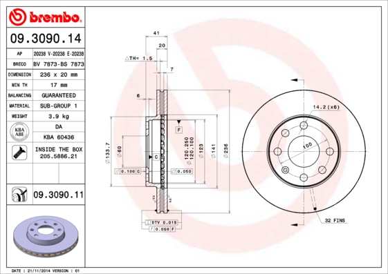 Remschijven Brembo 09.3090.11