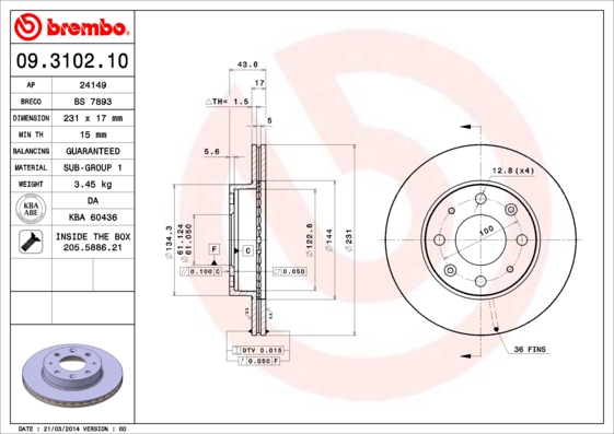 Remschijven Brembo 09.3102.10