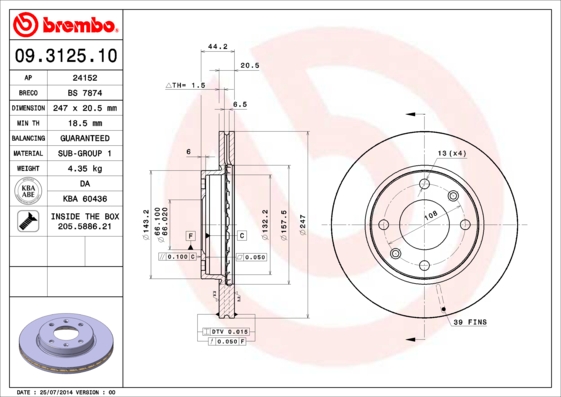 Remschijven Brembo 09.3125.10