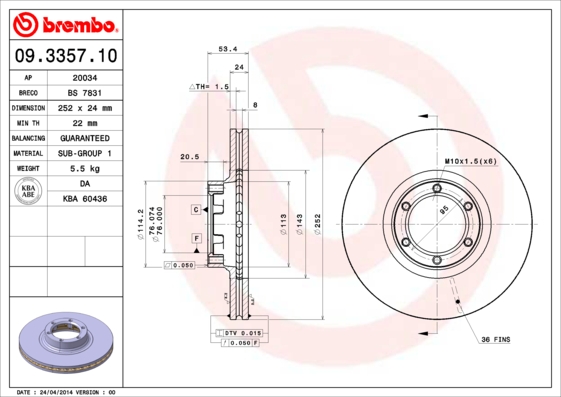 Remschijven Brembo 09.3357.10