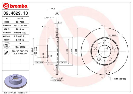 Remschijven Brembo 09.4629.10