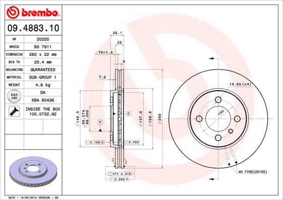 Remschijven Brembo 09.4883.10