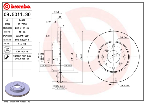 Remschijven Brembo 09.5011.30