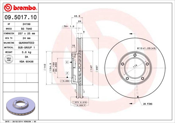 Remschijven Brembo 09.5017.10