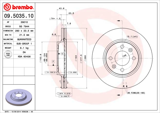 Remschijven Brembo 09.5035.10