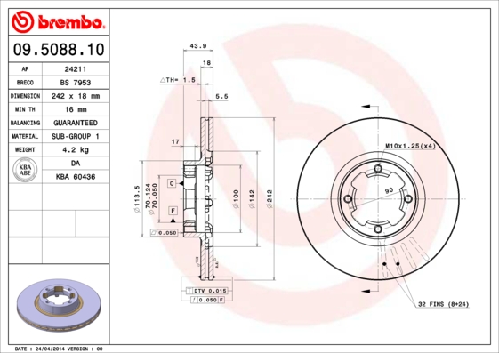 Remschijven Brembo 09.5088.10