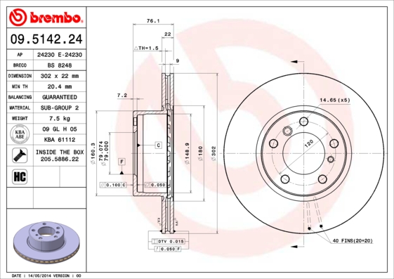 Remschijven Brembo 09.5142.24