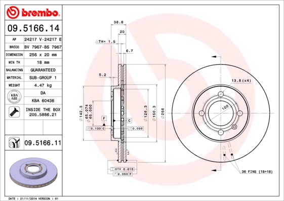 Remschijven Brembo 09.5166.11