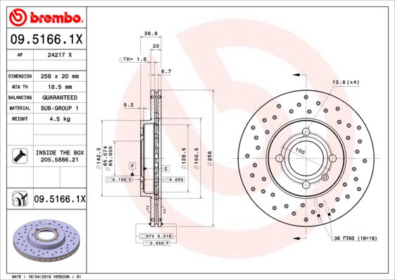 Remschijven Brembo 09.5166.1X