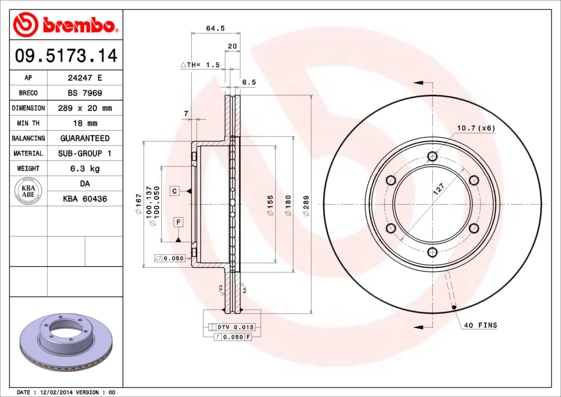 Remschijven Brembo 09.5173.14