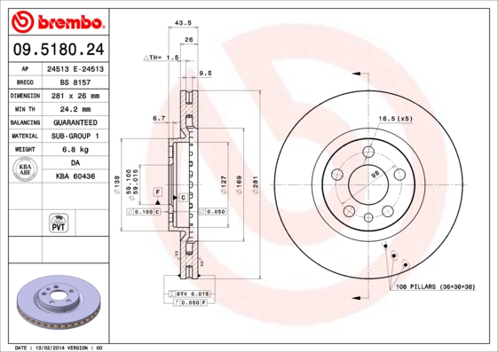 Remschijven Brembo 09.5180.24