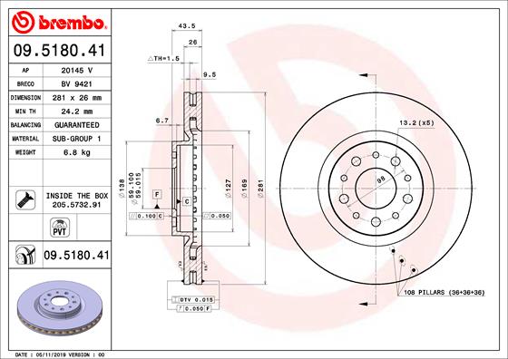 Remschijven Brembo 09.5180.41